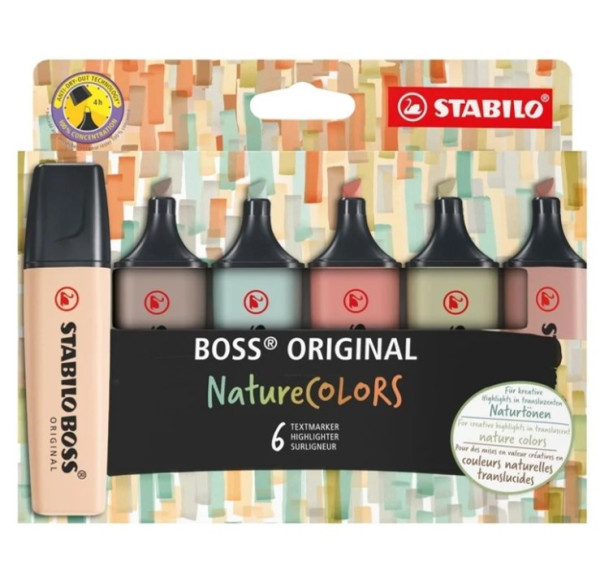 Popisovač zvýrazňovač Stabilo Boss NATURE 2-5mm, zkosený, 6ks