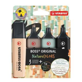 Popisovač Stabilo Boss NATURE 2-5mm, zkosený, 3+1 ks/70/4-2-5