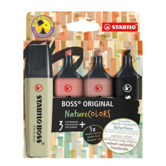 Popisovač Stabilo Boss NATURE 2-5mm, zkosený, 3+1 ks/70/4-2-3